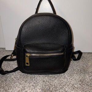Street Level Black Pebbled Leather Mini Backpack with Gold Hardware